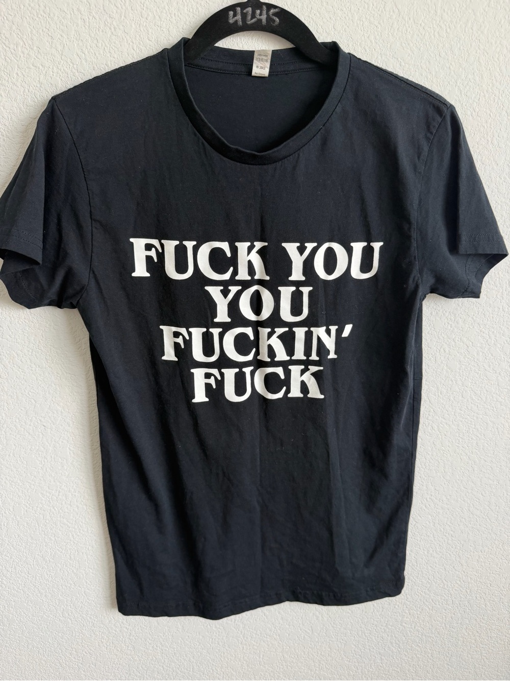 Gildan Black Short Sleeve Tee with Bold White Statement Text